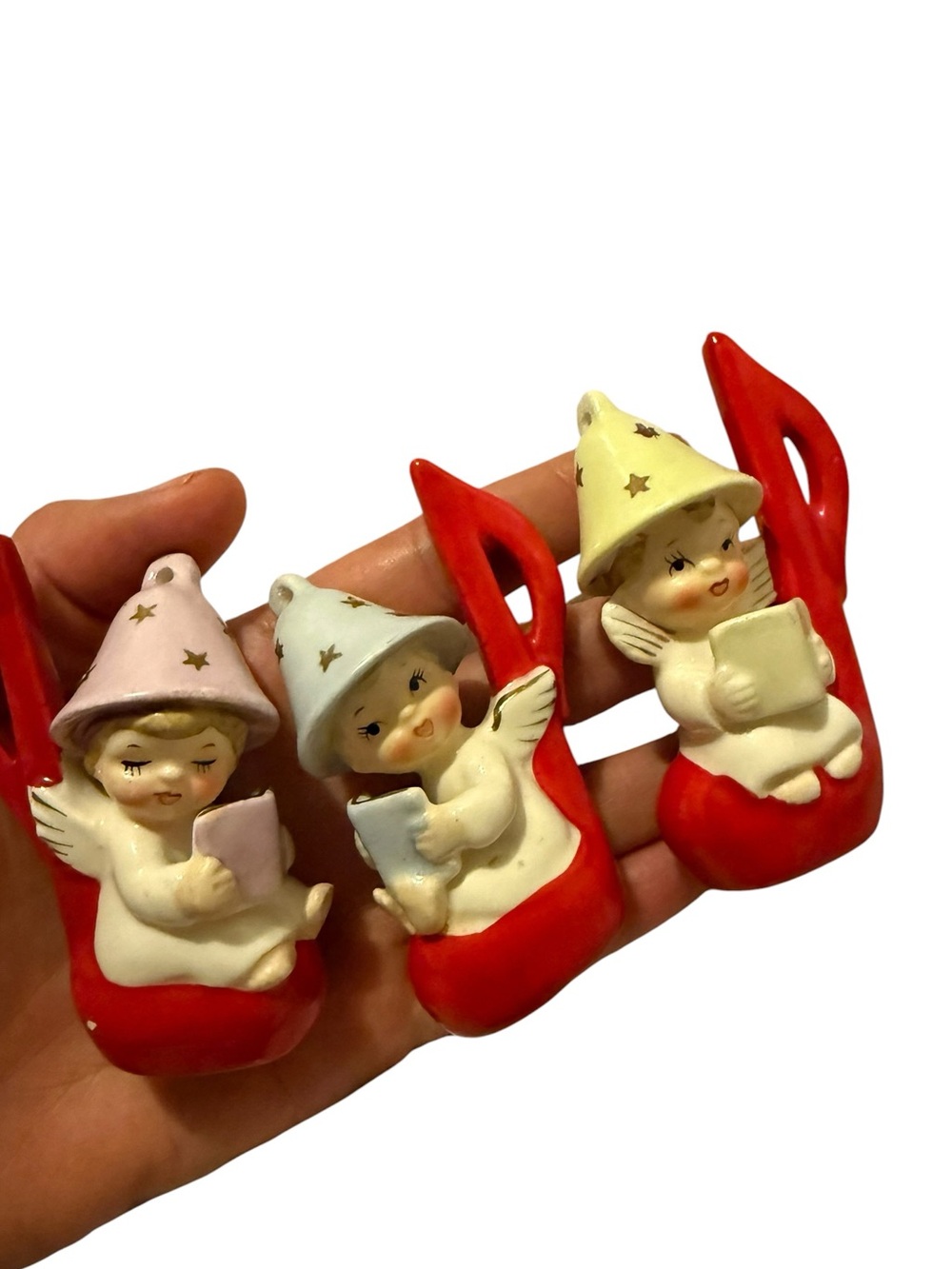 Rare vintage Christmas caroler angels on music notes